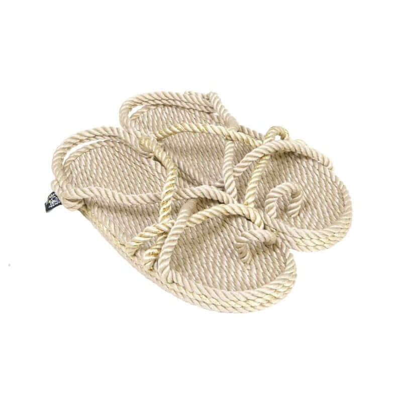 Sandales vegan, sandales en corde, nomadic state of mind, modèle Toe joe Beige & Sparkling Gold | Toe joe - Beige & Sparkling Gold - Nomadic State Of Mind - Disponible sur Nomadic State Of Mind "FRANCE"