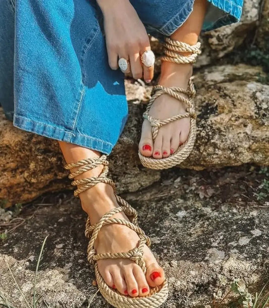 Sandales en cordes femme, ROMANO Beige & Sparkling Gold - Disponible sur Nomadic State Of Mind "FRANCE" - Disponible sur Nomadic State Of Mind