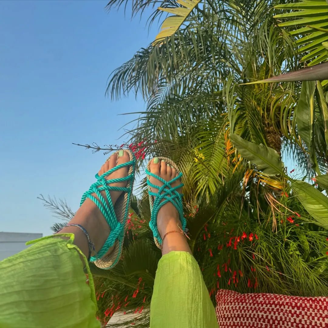 Sandales vintage corde JC - Beige & Turquoise 6 cordes - Disponible sur Nomadic State Of Mind