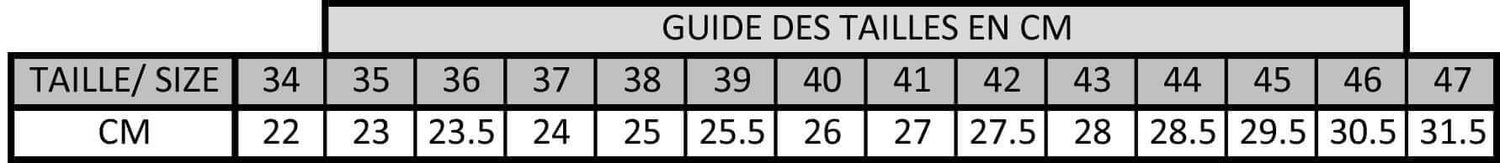 Guide de taille des sandales Nomadic state of minjd