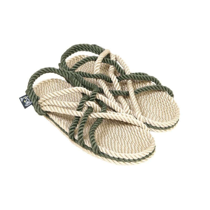 Sandales véganes nomadic JC - Beige & Dark sage green 3 Ropes
