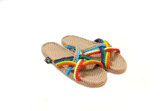 Sandales vegan, sandales en corde, nomadic state of mind, modèle Slip on rainbow