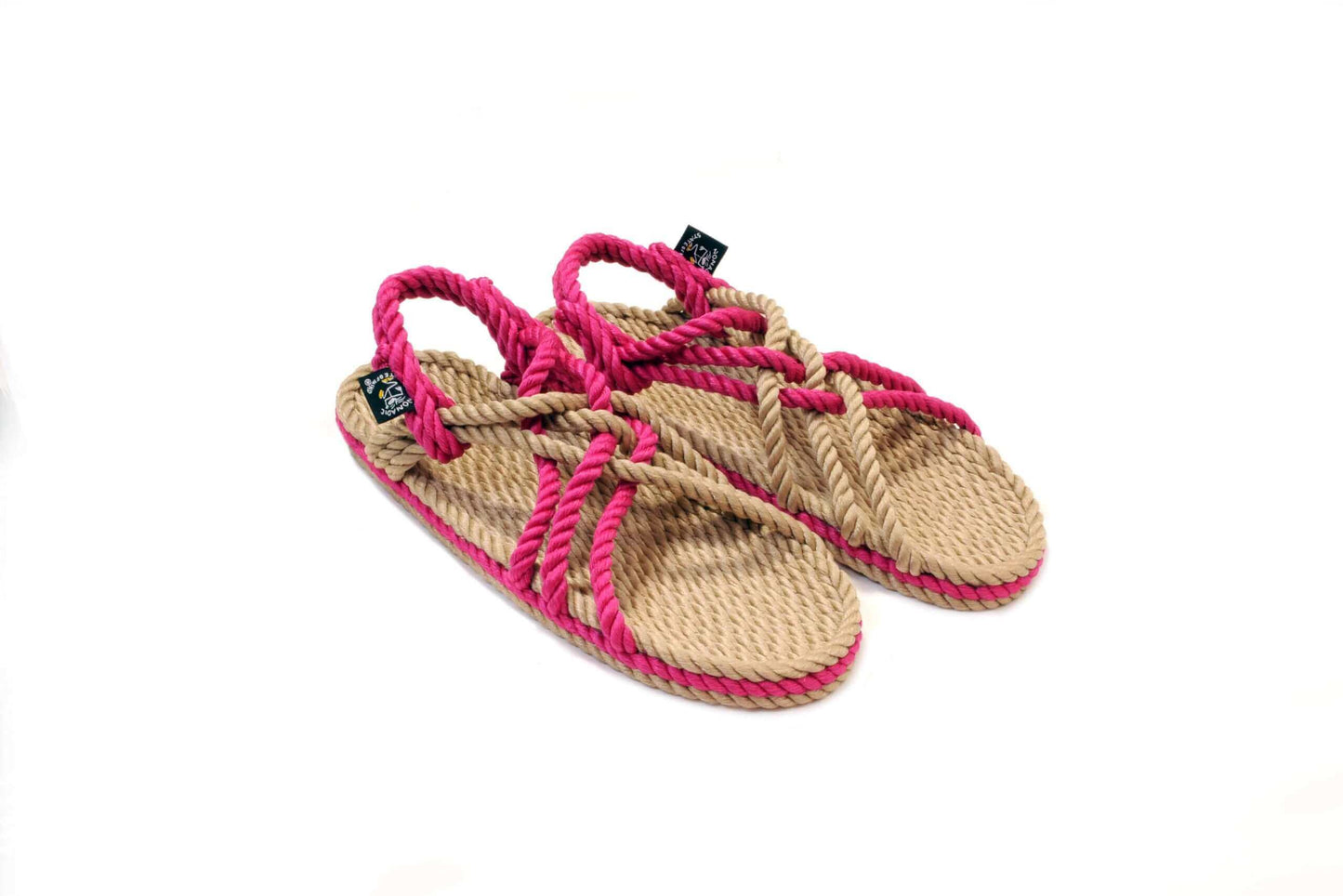 Sandales nomadic state of mind, sandales boho en corde, sandales homme, sandales femme, modèle JC Beige & Fushia 3 cordes