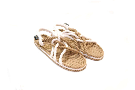 Sandales nomadic state of mind, sandales boho en corde, sandales homme, sandales femme, modèle JC Beige & Blanc 3 cordes