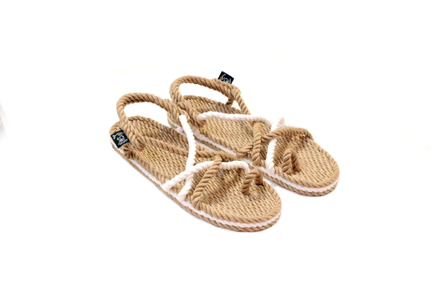 Sandales vegan, sandales en corde, nomadic state of mind, modèle Toe joe Beige & Blanc