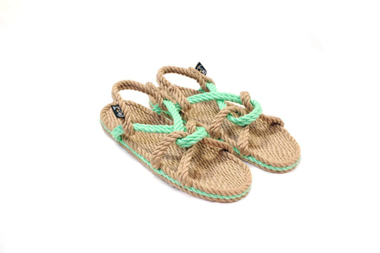 Sandales vegan, sandales en corde, nomadic state of mind, modèle Mountain Momma Beige & Neon Green