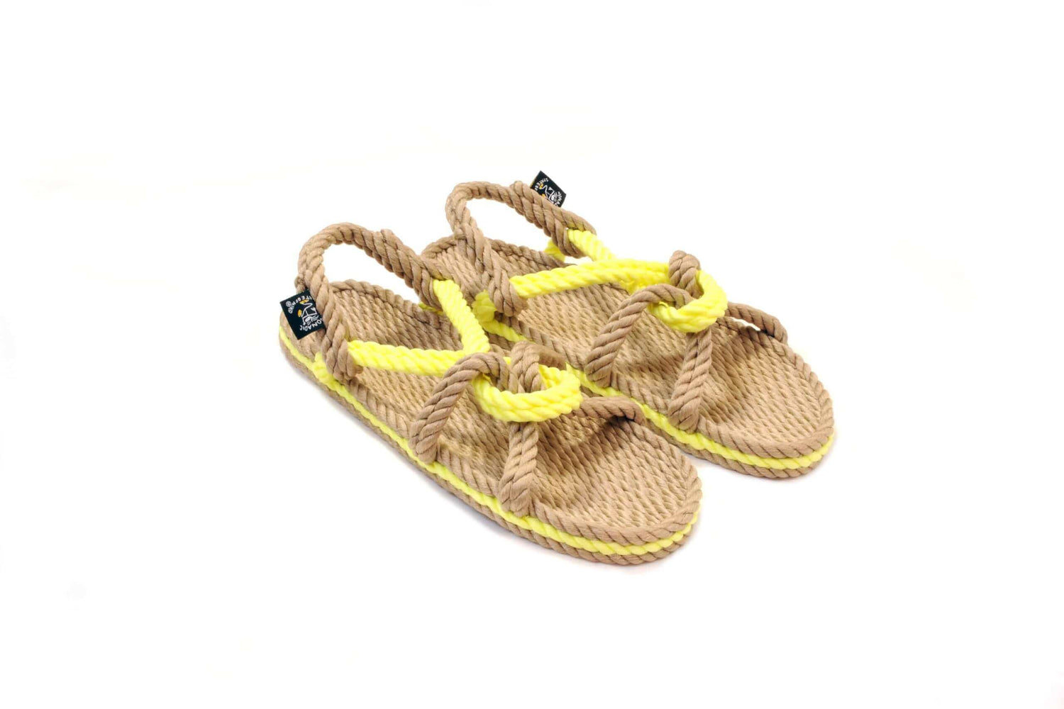 Sandales vegan, sandales en corde, nomadic state of mind, modèle Mountain Momma Beige & Neon Yellow