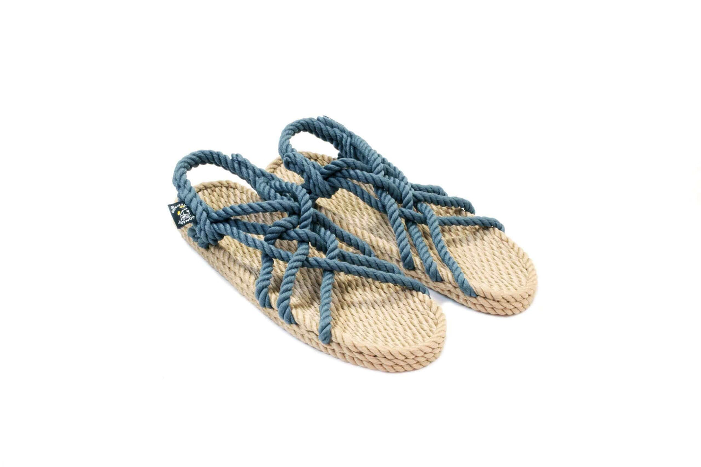 Sandales vegan pour elle de la marque vegan et éco-responsable nomadic state of mind, sandales faites à partir de plastique recyclé, modèle JC Beige & Denim 6 Cordes