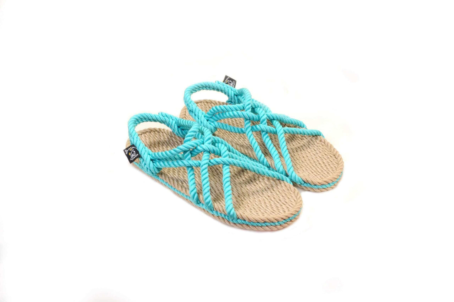 Sandales vegan homme et femme, nomadic state of mind, modèle JC Beige & Turquoise 6 cordes