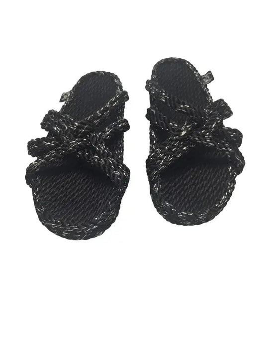 Sandales vegan, sandales en corde, nomadic state of mind, modèle Slip on - Black & Silver - Disponible sur Nomadic State Of Mind