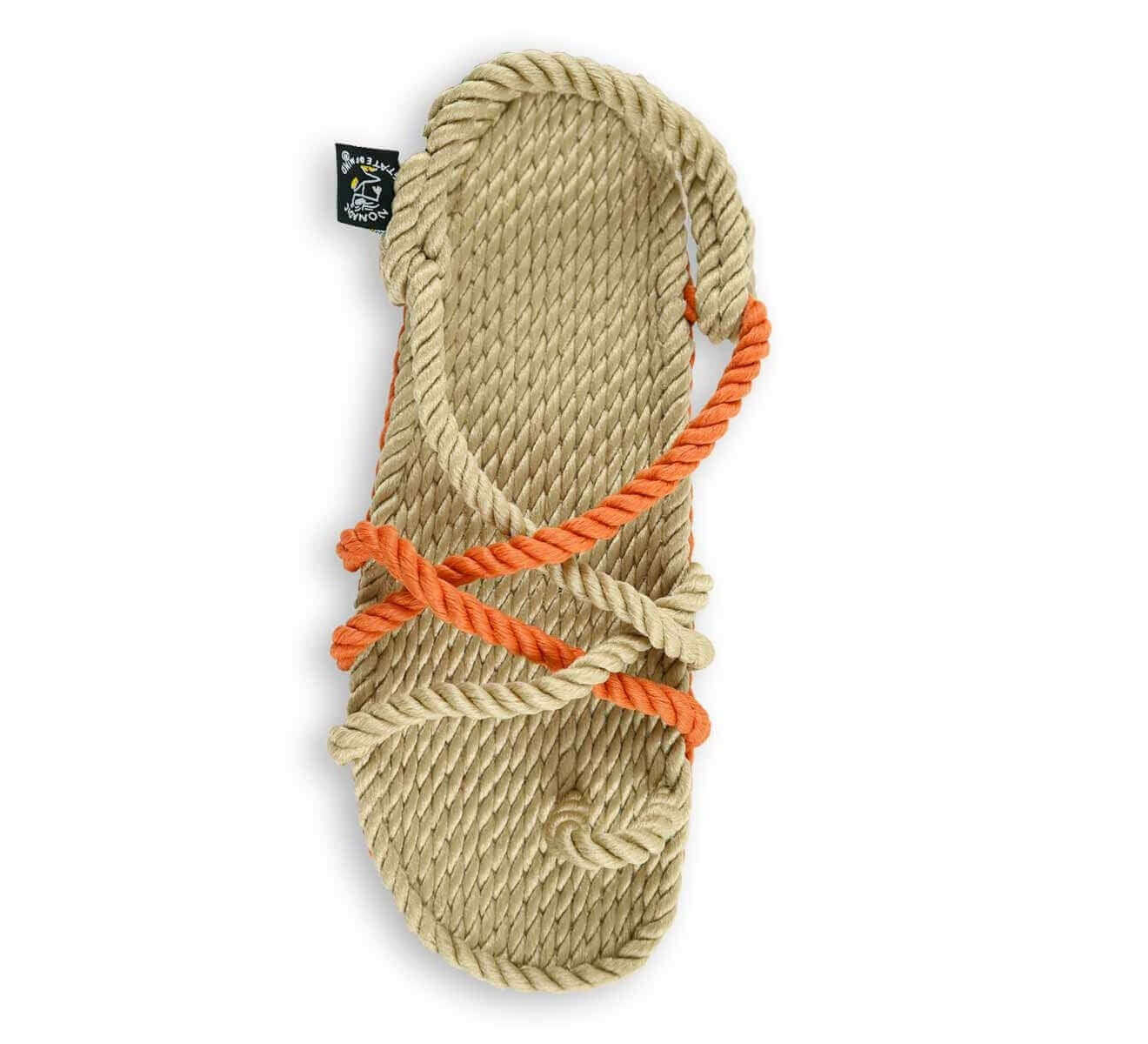 Sandales vegan, sandales en corde, nomadic state of mind, modèle Toe joe Beige & Pumpkin | Toe Joe - Beige & Pumpkin - Nomadic State Of Mind - Disponible sur Nomadic State Of Mind "FRANCE"