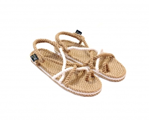 Sandales Boho en plastique recyclé, sandales nomadic, marque vegan, sandales homme, sandales femme, modèle Toe joe beige et blanc