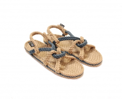 Sandales Boho en plastique recyclé, sandales nomadic, marque vegan, sandales homme, sandales femme, modèle Mountain Momma Beige & Denim bleu