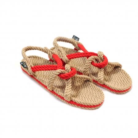 Sandales nomadic state of mind, sandale en corde, sandales homme, sandales femme, modèle Mountain momma couleur beige et rouge