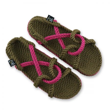 Sandales nomadic state of mind, sandale en corde, modèle mountain momma couleur sage green et fushia