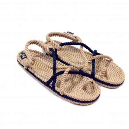 Sandales nomadic, sandale vegan, sandales homme, sandales femme fait à partir de corde recyclé, modèle Toe joe beige et navy
