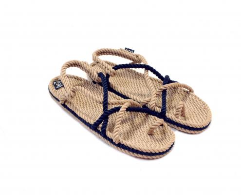 Sandales nomadic, sandale vegan, sandales homme, sandales femme fait à partir de corde recyclé, modèle Toe joe beige et navy