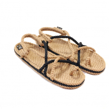 Sandales Boho en plastique recyclé, sandales nomadic, marque vegan, sandales homme, sandales femme, modèle Toe Joe - Beige & Navy