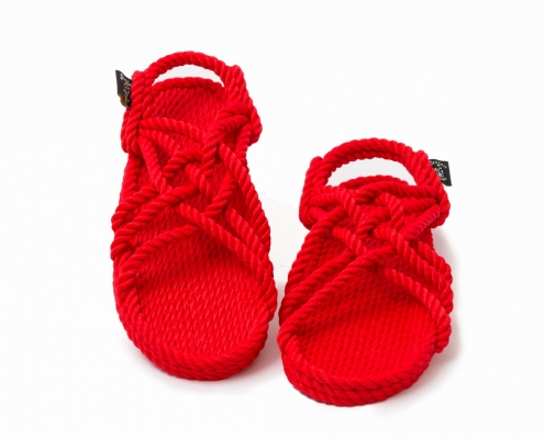 Sandales nomadic, sandale vegan, fait à partir de corde récyclé, modèle jc rouge