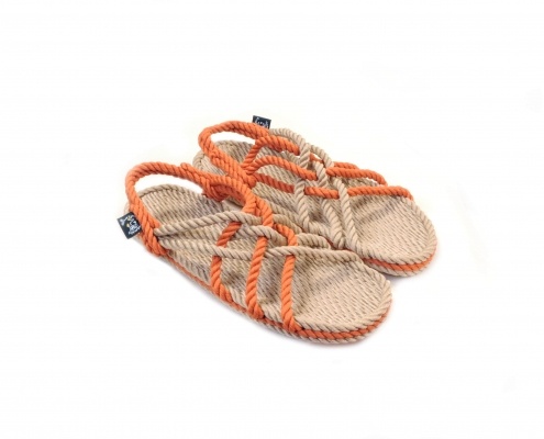 Sandales en corde, sandales boho, nomadic state of mind, sandals for men, sandales for women, modèle JC Beige & Pumpkin 3 cordes