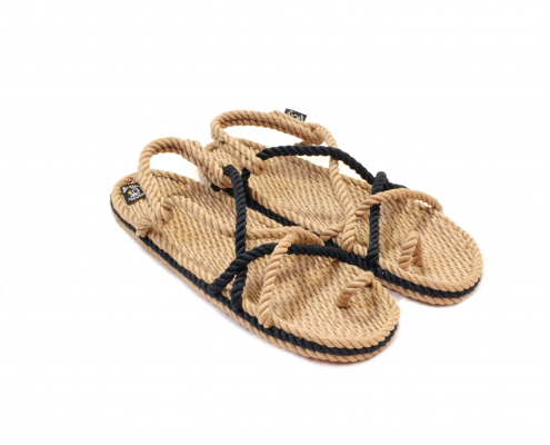 Sandales Boho en plastique recyclé, sandales nomadic, marque vegan, sandales homme, sandales femme, modèle Toe Joe Beige & Black