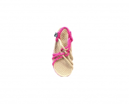 Sandales Boho en plastique recyclé, sandales nomadic, marque vegan, sandales homme, sandales femme, modèle JC Beige & Fushia 3 cordes