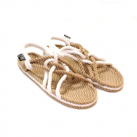 Sandales nomadic, sandale vegan, fait à partir de corde récyclé, modèle jc beige et blanc
