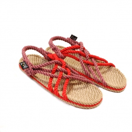 Sandales nomadic state of mind, sandale en corde, modèle jc couleur beige mueva et rouge