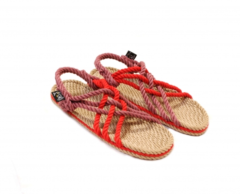 Sandales nomadic state of mind, sandales boho en corde, sandales homme, sandales femme, modèle JC Beige mueva et rouge