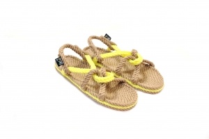 Sandales Boho en plastique recyclé, sandales nomadic, marque vegan, sandales femme, modèle Mountain Momma Beige & Neon Yellow