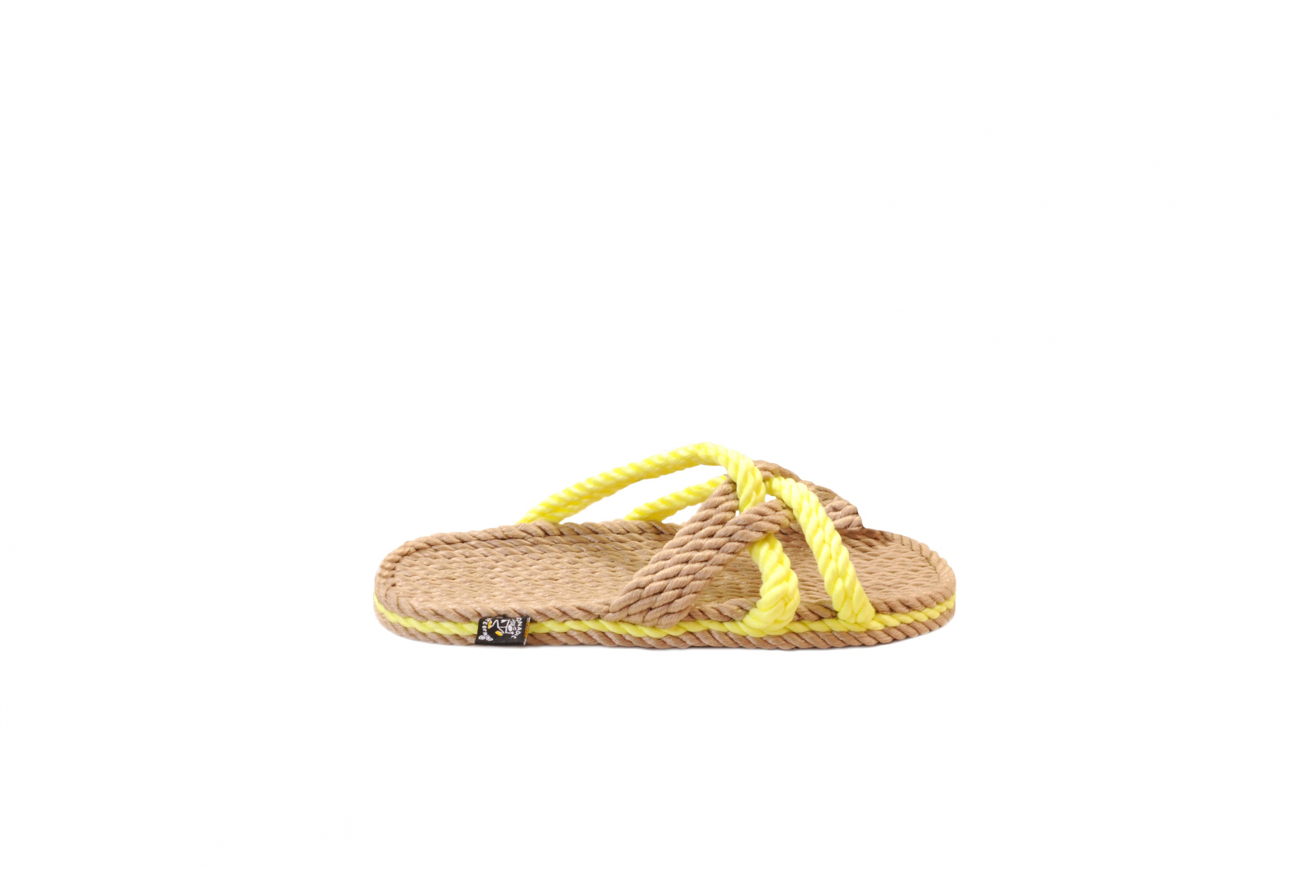 Sandales nomadic, sandale vegan, sandales femme, plastique recyclé, modèle Slip on beige et neon yellow
