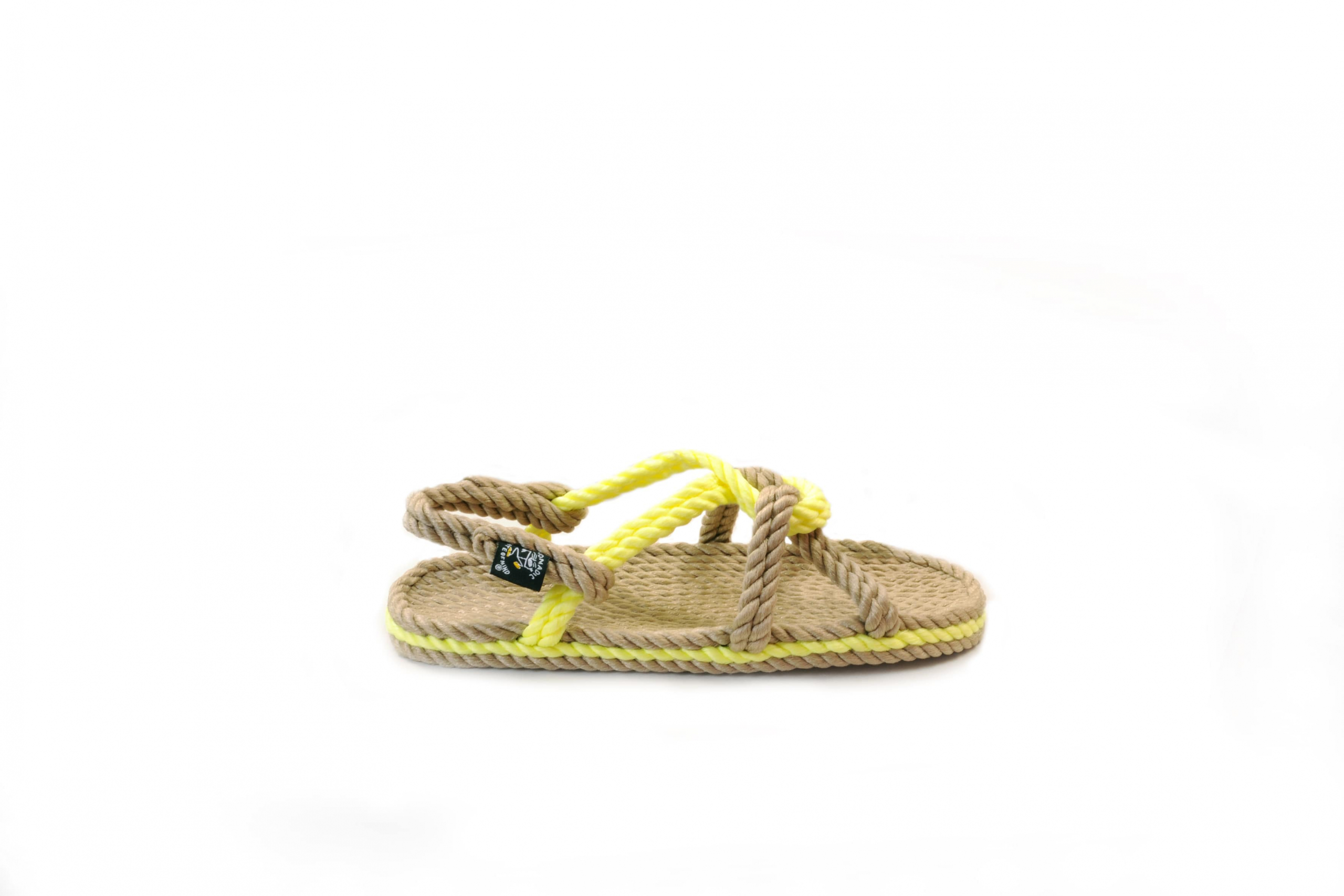 Sandales Boho en plastique recyclé, sandales nomadic, marque vegan, sandales homme, sandales femme, modèle Mountain Momma Beige & Neon Yellow