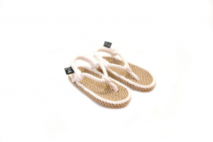 Sandales Boho en plastique recyclé, sandales nomadic, marque vegan, sandales enfant, modèle Athena kids beige et blanc