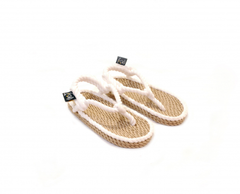 Sandales Boho en plastique recyclé, sandales nomadic, marque vegan, sandales enfant, modèle Athena kids beige et blanc