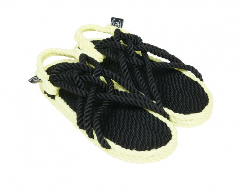 Sandales vegan, sandales boho, nomadic state of mind, sandals for men, sandales for women, modèle JC 3 Sensi Black & Neon Yellow